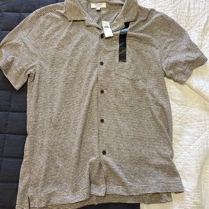 Banana Republic Men's Brown Striped Linen Blend Button Down Shirt
